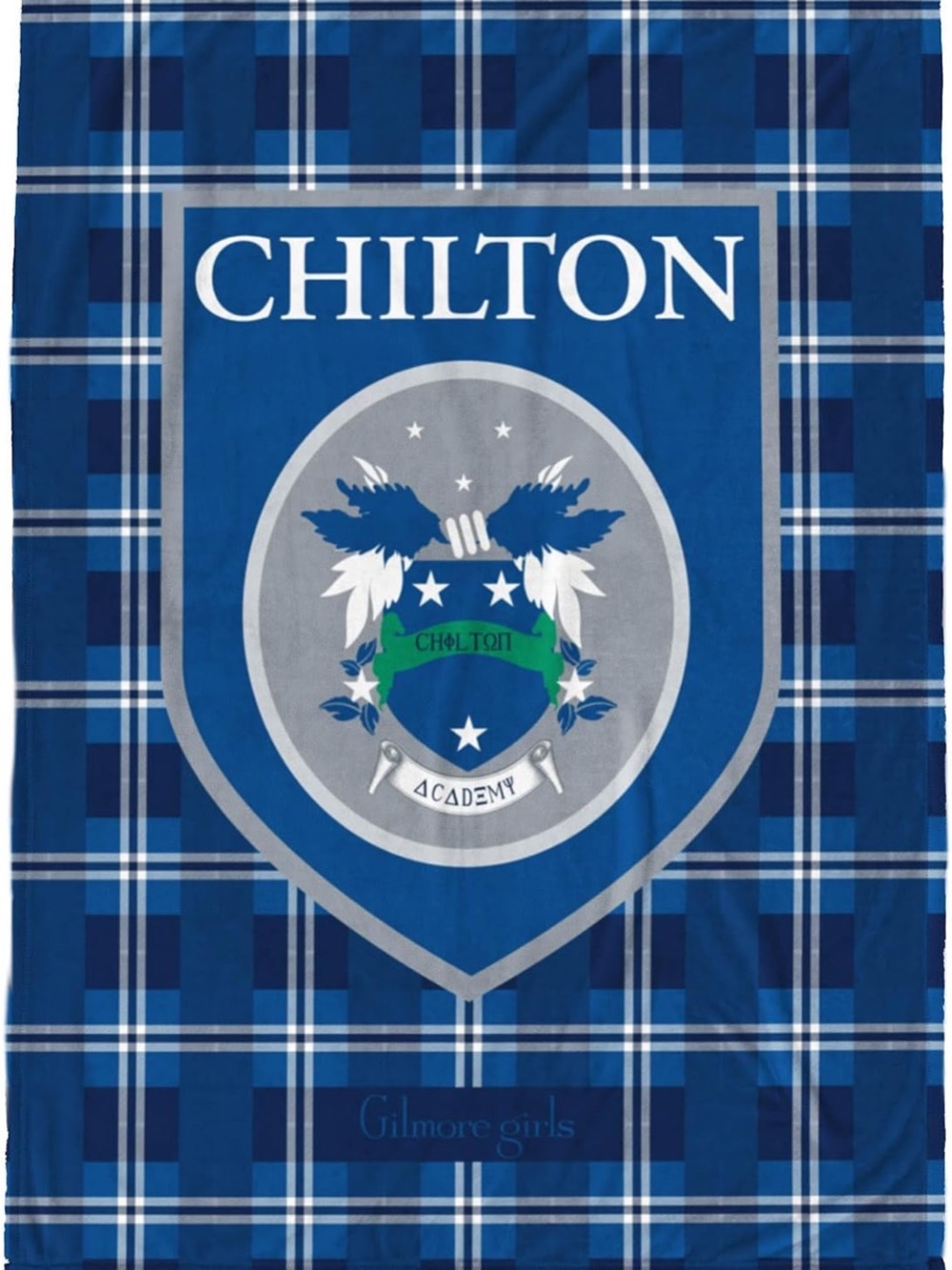 NWT Gilmore Girls Blue Plaid Throw Blanket with Chilton Crest- 50 x 60”